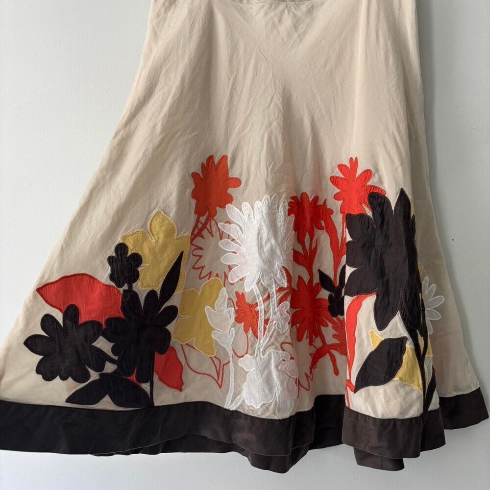 Y2K Cottagecore Tan Brown Floral Silk Fairycore Boho Midi Cotton Skirt Med Large - Picture 5 of 7